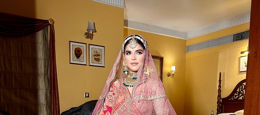 Luxury bridal makeup India — pink lehenga